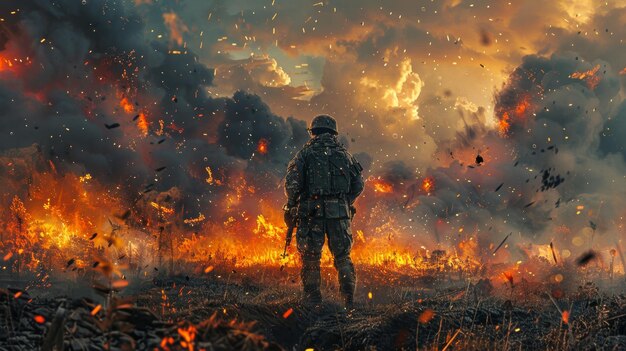 Un soldat traverse le champ de bataille pendant une mission de combat.
