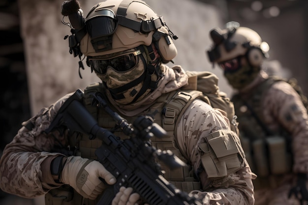 Un soldat en uniforme militaire se tient devant un groupe de soldats.