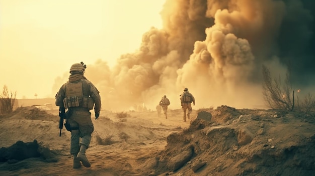 Soldats combattant dans le désert War Generative Ai
