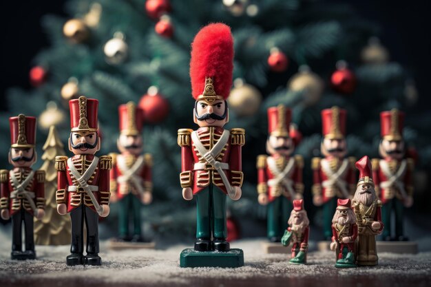 Des soldats jouets qui font la garde autour d'un arbre de Noël, illustration générée par l'IA