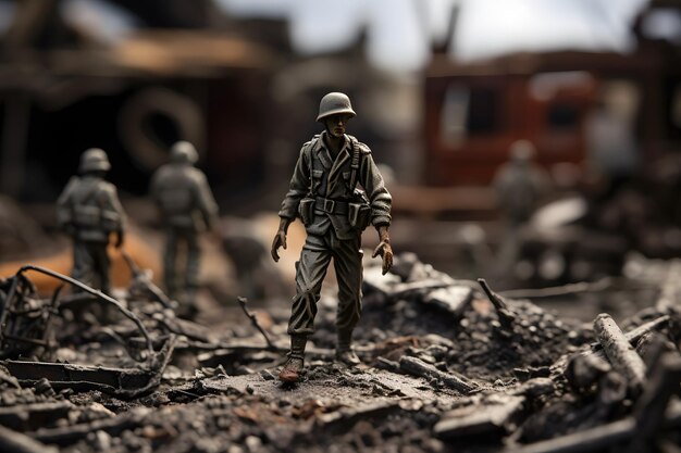 des soldats miniatures sur le champ de bataille