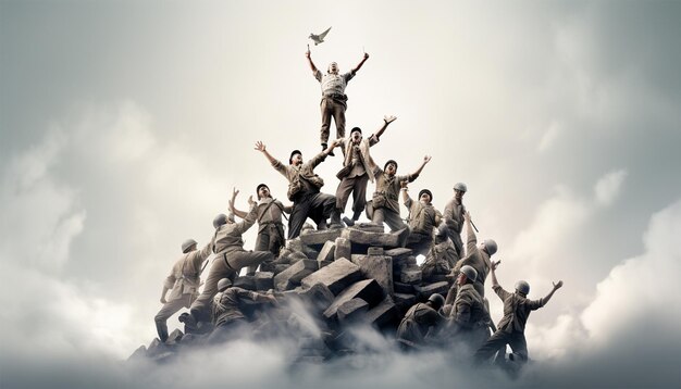 Photo les soldats de la seconde guerre mondiale célèbrent la victoire