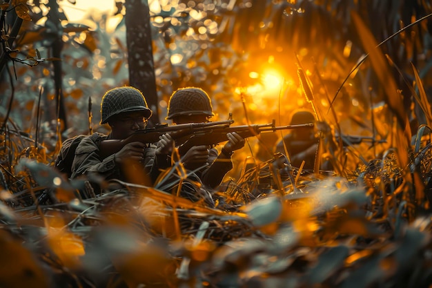 Des soldats de la Seconde Guerre mondiale se battent dans la jungle