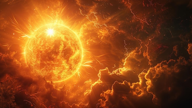 Le soleil ardent dans une scène d'apocalypse surréaliste