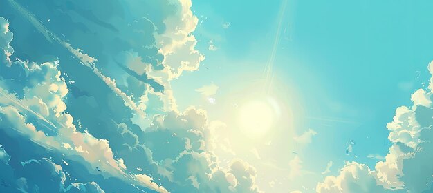 Le soleil brille dans le ciel bleu avec des nuages