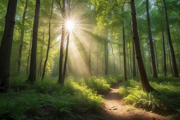 Le soleil brille dans la forêt