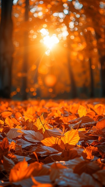 Le soleil brille à travers les arbres et les feuilles