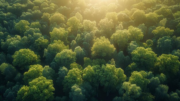 Le soleil brille à travers les arbres de la forêt