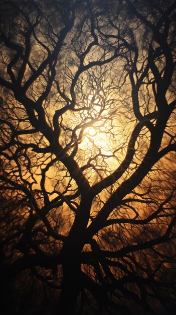 Le soleil brille à travers les branches d'un arbre