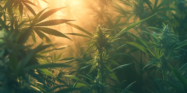 Le soleil brille à travers les feuilles de la marijuana