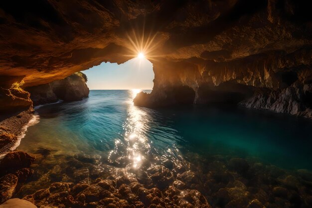 Photo le soleil brille à travers une grotte