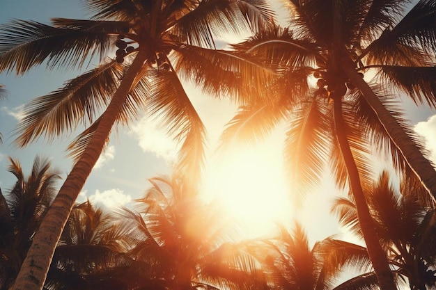 le soleil brille à travers les palmiers