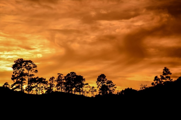 Soleil derrière une silhouette de montagne