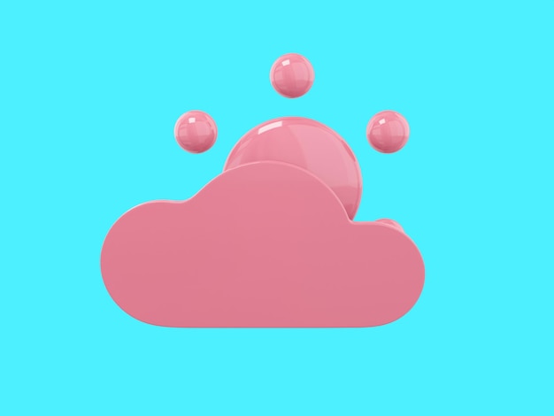 Soleil de dessin animé mono couleur rose derrière la vue de face du nuage sur fond solide bleu Objet de conception minimaliste icône de rendu 3d élément d'interface ui ux