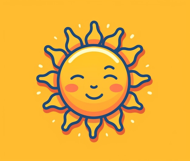 Soleil de dessin animé avec un visage souriant sur fond jaune.