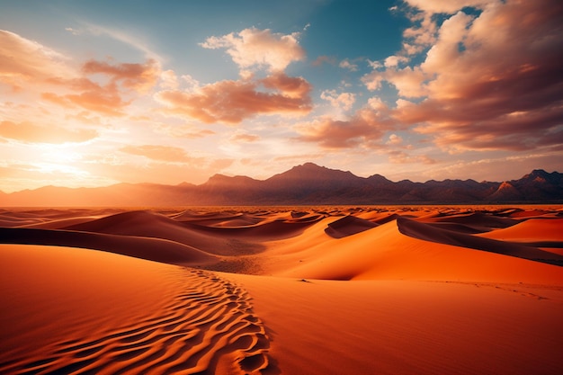 Soleil doré et dunes dans le désert