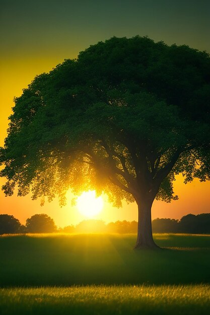 Photo le soleil entre deux grands arbres verts