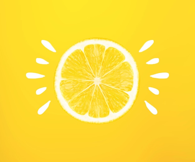 Soleil fait de citron avec des lignes dessinées à la main sur fond jaune Concept minimal d'été de fruits