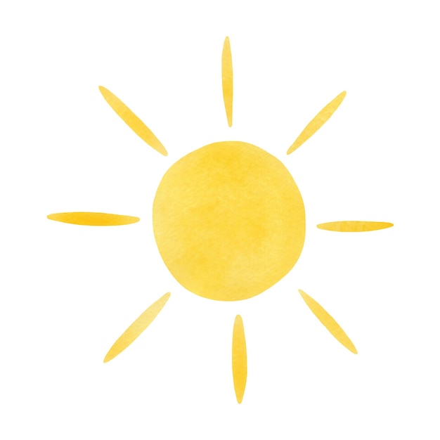 Le soleil isolé sur un fond blanc illustration à l'aquarelle dessinée à la main