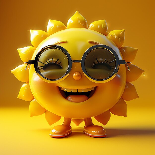 Photo un soleil jaune portant des lunettes de soleil qui dit 