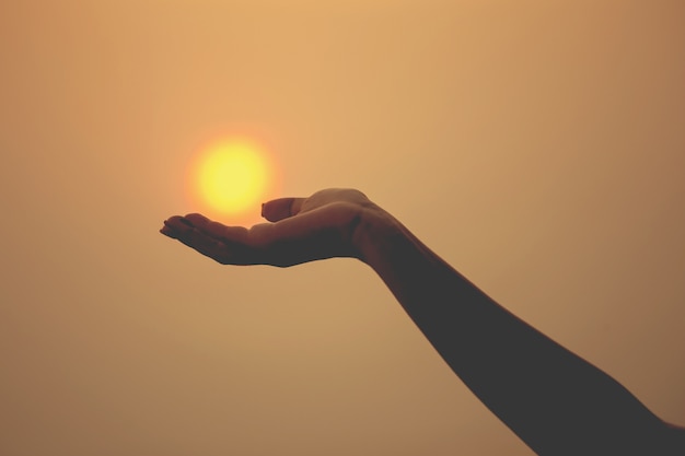 Photo soleil sur la main féminine