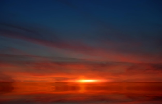 soleil orange sur ciel bleu nuit nuages dramatiques et éruptions solaires, paysage marin naturel