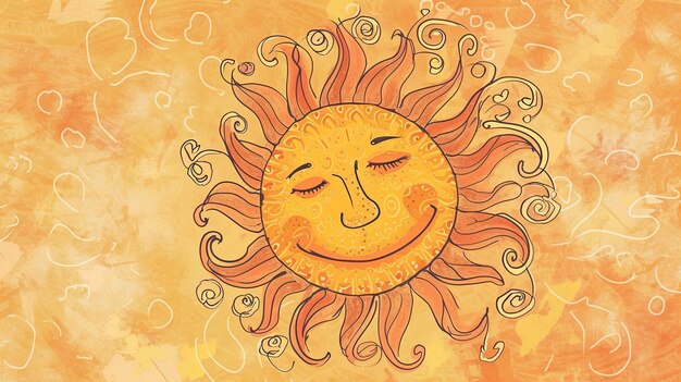 Soleil peint Doodle zénith bronzage repos étoile lumière chaleur rayon de lune chaleur ciel été luminaire planète bronzage jour rayons de l'espace vie coucher de soleil boule brûler lunettes éclipse généré par AI