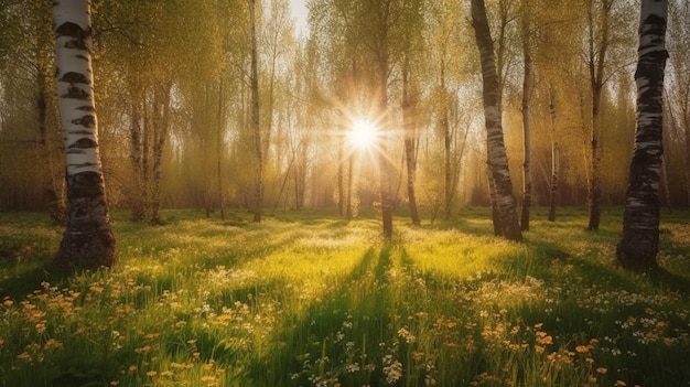 Soleil qui brille à travers les arbres dans une forêt
