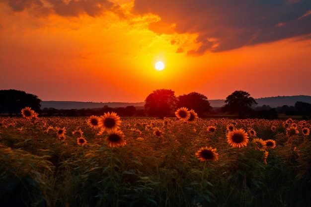 Le soleil rayonnant grace le ciel jetant de la chaleur sur un champ serein