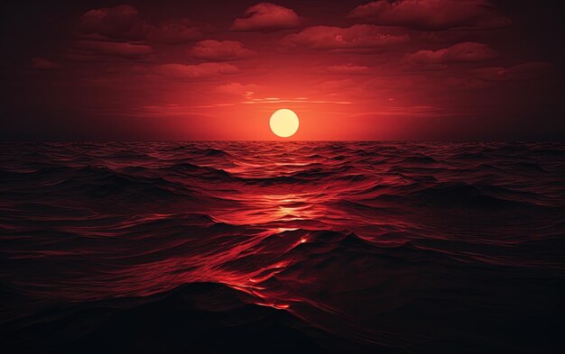 Un soleil rouge se couche sur l'océan