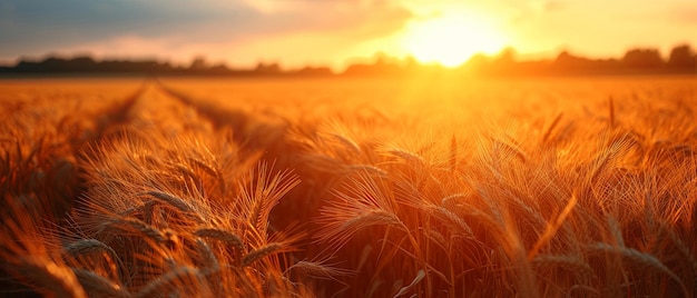 Le soleil se couche sur le champ de blé