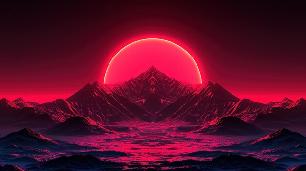 Le soleil se couche derrière une chaîne de montagnes majestueuse