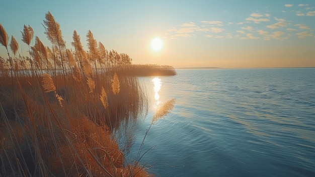 Le soleil se couche sur l'eau