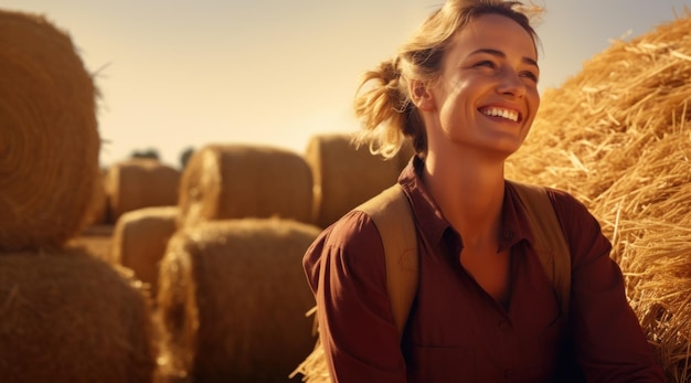 Le soleil se couche sur le fermier heureux