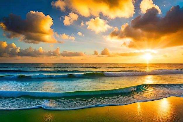 Le soleil se couche sur l'océan et l'océan