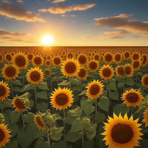 Le soleil se lève sur les fleurs du soleil papier peint HD 8K Image photographique