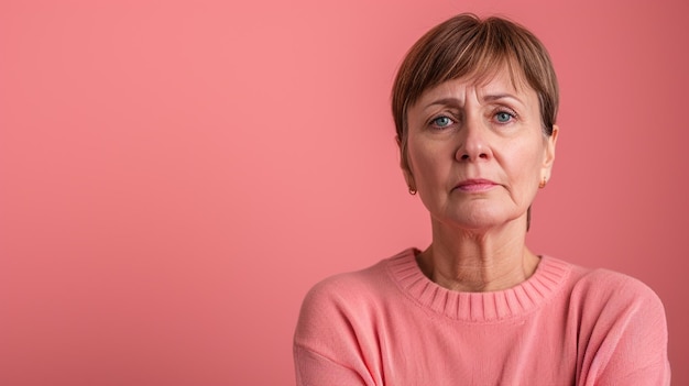 Solitude Écho femme adulte d'âge moyen exprimant la solitude et l'isolement isolée sur un fond solide avec un espace de copie