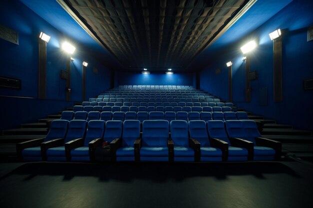 La solitude du cinéma Des sièges bleus vides dans une salle de cinéma vide