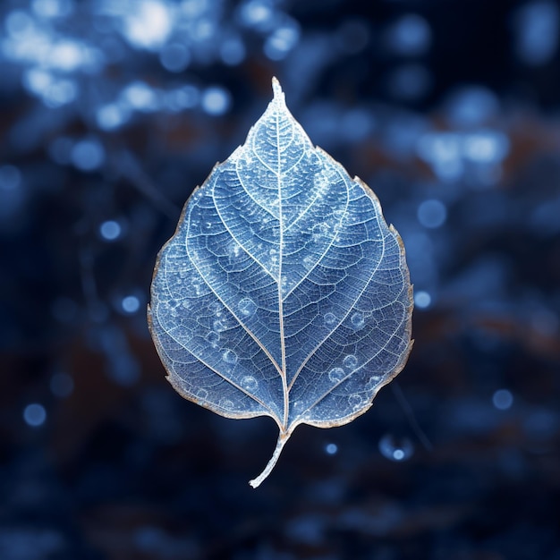 Solitude gelée Une seule feuille de seringue ornée de glace bleue délicate Pour la taille des publications sur les réseaux sociaux