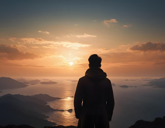 La solitude sur le rivage tranquille au coucher du soleil