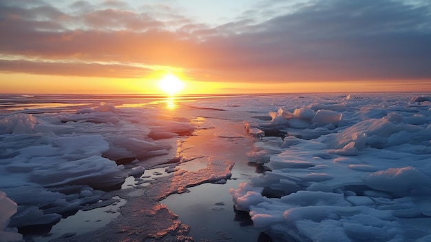 Le solstice d'hiver à l'embouchure d'une rivière gelée