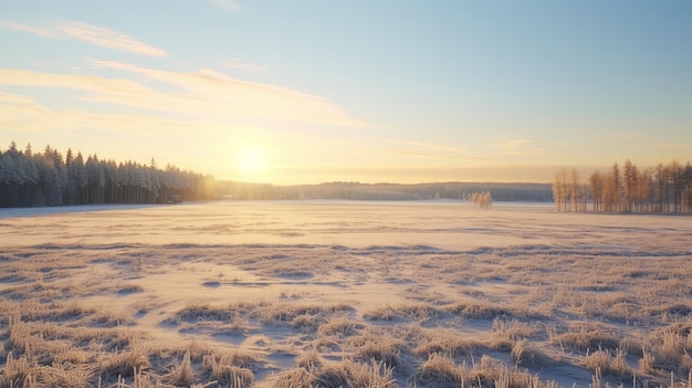 Le solstice d'hiver photo époustouflante de 8k du paysage couvert de neige dans la Finlande rurale