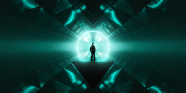 Sombre abstrait Sci Fi Triangle background Homme debout