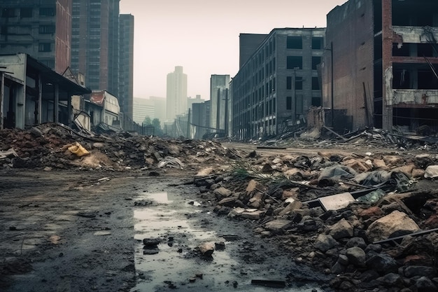 sombre ville abandonnée saleté poubelle partout photographie professionnelle
