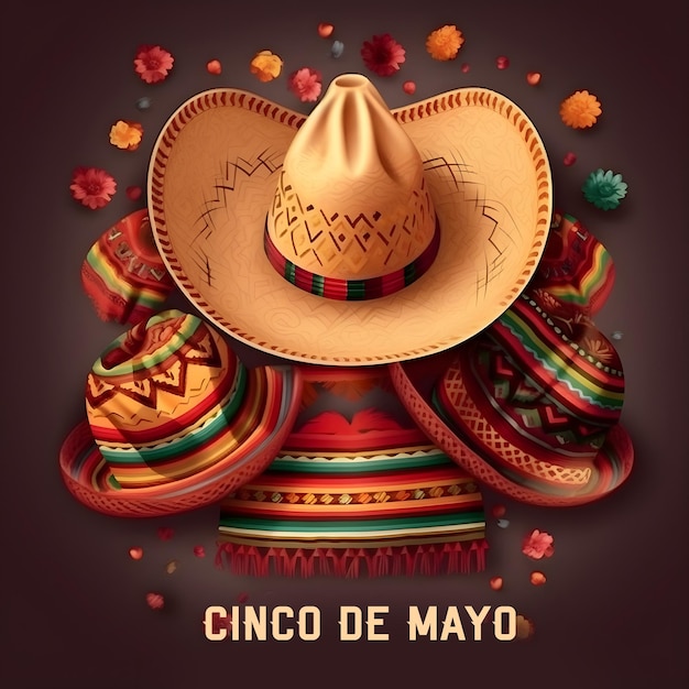 Sombrero mexicain et autres trucs authentiques de Cinco de mayo Celebration Poster Generative Ai