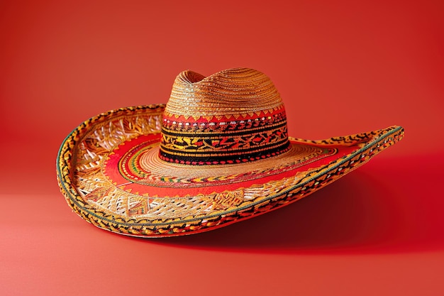 Un sombrero mexicain brillant sur un fond rouge