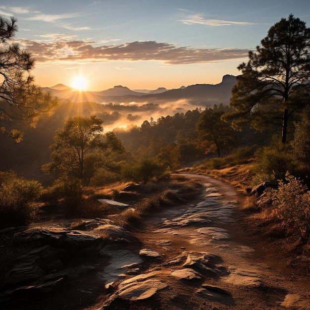 Le sommet du lever du soleil, le paysage de la montagne du silence.