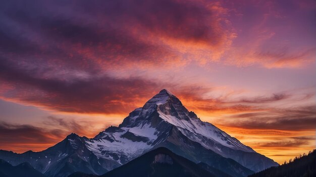 Photo le sommet majestueux de la montagne au coucher du soleil