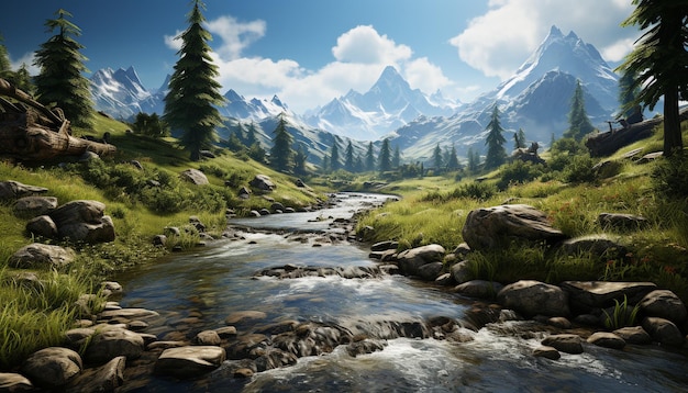 Photo le sommet majestueux d'une montagne se reflète dans l'eau tranquille générée par l'intelligence artificielle.