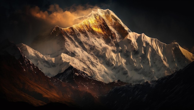 Un sommet de montagne avec un ciel nuageux en arrière-plan.